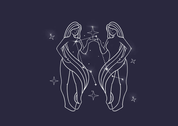 手绘卡通星座双子座描线插画图片下载