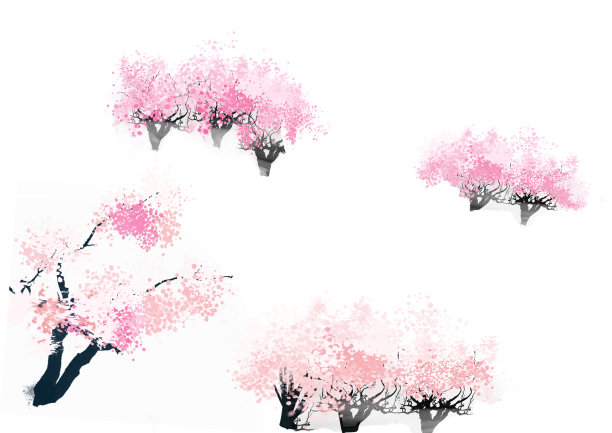 手绘桃花樱花树木植物插画图片下载