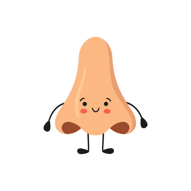 人鼻子卡哇伊的角色。鼻子就像一个感觉器官。脸部的一部分。健康的嗅觉器官。矢量插图孤立在白色背景上手绘风格图片下载