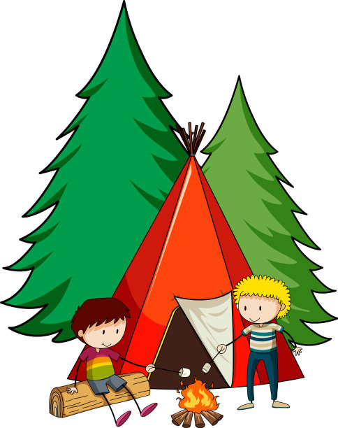 露营帐篷与涂鸦的孩子卡通人物图片下载