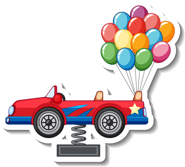 贴纸模板有一辆车和许多气球图片下载