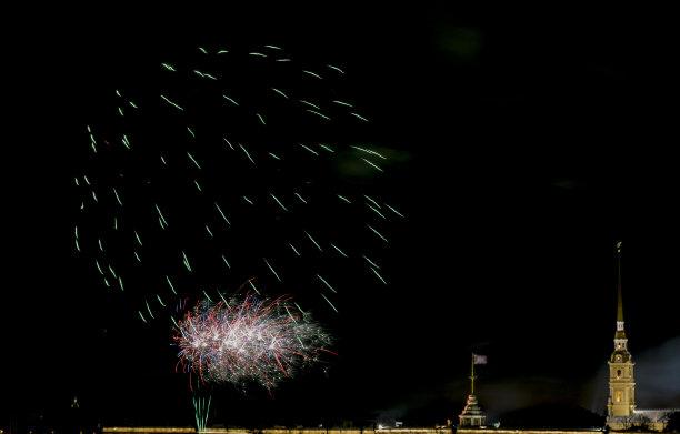 圣彼得堡彼得和保罗城堡附近的新年烟花。图片下载