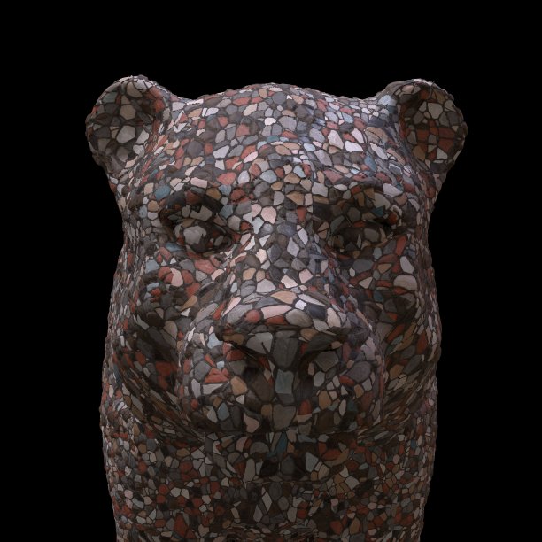 黑色背景上的老虎脸。马赛克虎脸。3D渲染图片下载