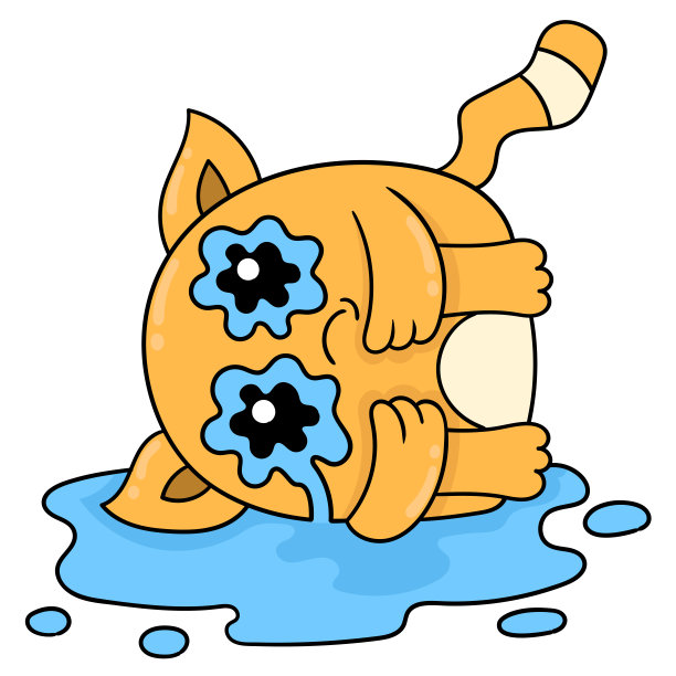 心碎的猫泪流满面，矢量插画艺术。涂鸦图标形象卡哇伊。图片下载