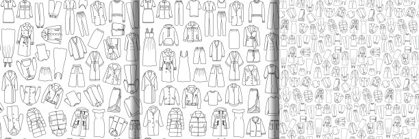 无缝模式设置的涂鸦向量妇女服装图片下载