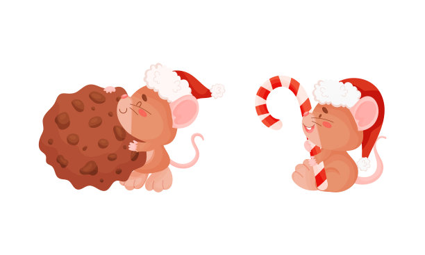 可爱的老鼠，耳朵突出，戴着红帽子图片下载
