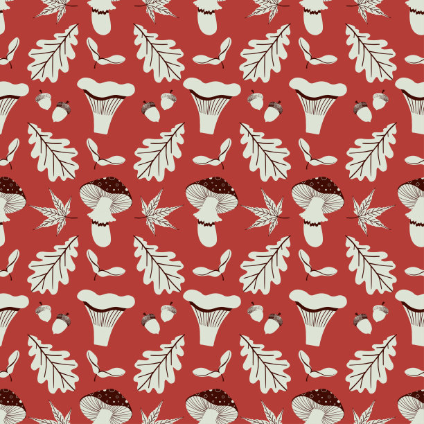 秋天无缝的图案有橡树橡子和树叶、蘑菇。手绘矢量插图复古风格。理想的台布，毛毯，包装纸设计图片下载