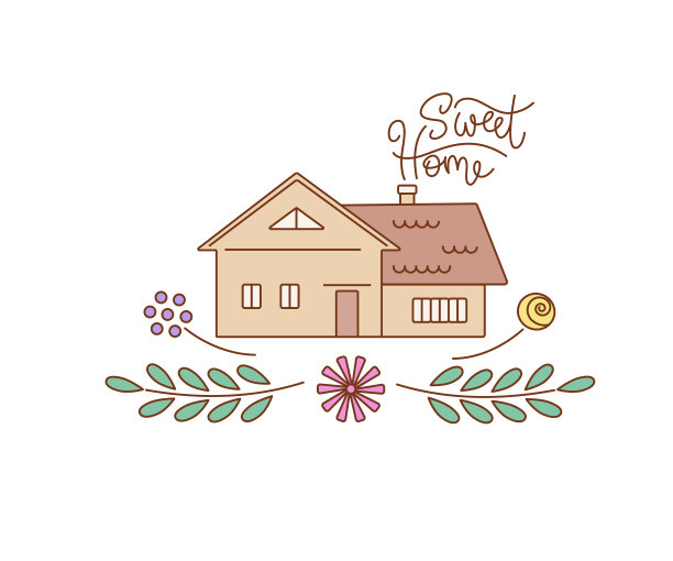 乡村住宅装饰花卉饰品的轮廓风格与字母甜蜜的家。图片下载