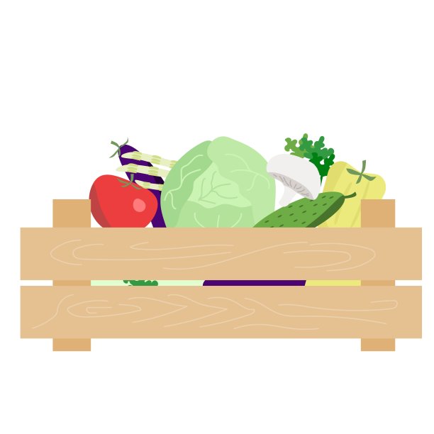 木盒子里的蔬菜。卷心菜，茄子，甜椒，蘑菇，生菜，西红柿在一个容器里。图片下载