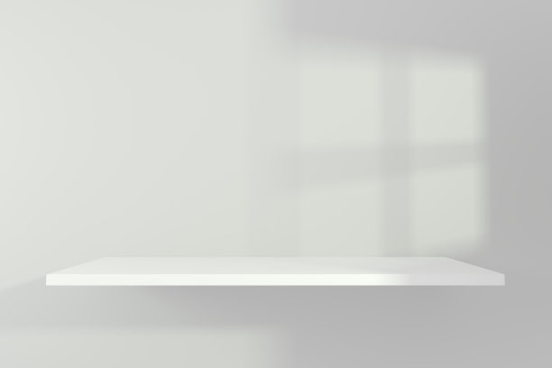 白色货架用于产品展示或橱窗灯光，美丽的白色背景，3d渲染插图图片下载