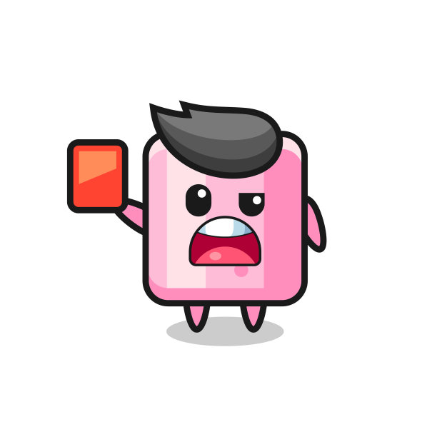 可爱的棉花糖吉祥物作为裁判给予红色图片下载