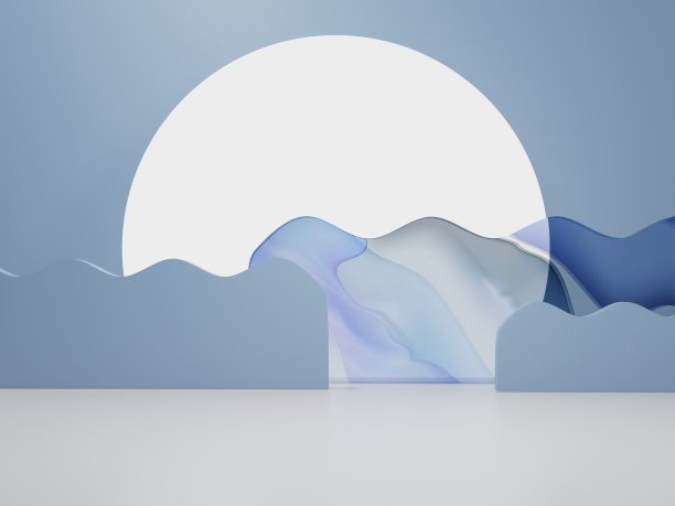 3D渲染亚洲，中国，日本或韩国的产品显示背景。早晨阳光，水彩玻璃屏和水波形剪纸道具节日食品和美容产品。图片下载