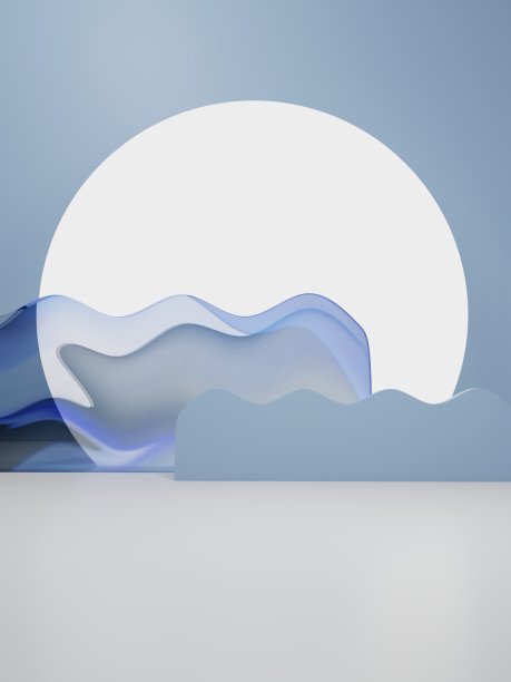 3D渲染亚洲，中国，日本或韩国的产品显示背景。早晨阳光，水彩玻璃屏和水波形剪纸道具节日食品和美容产品。图片下载