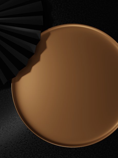 3D渲染日本风格最小圆板产品展示背景，美容，保健，护肤，食品和饮料产品。黑色和金色。图片下载