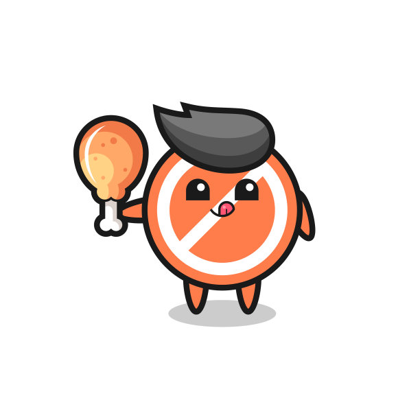 停止标志可爱的吉祥物正在吃炸鸡图片下载