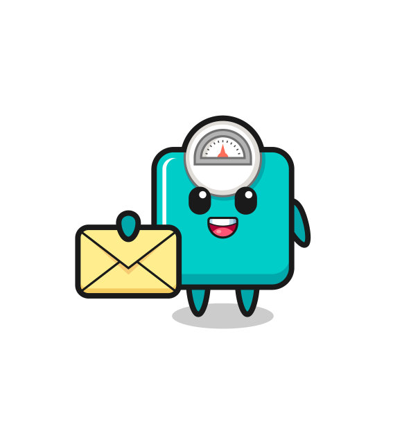 卡通重量秤举着黄色的字母图片下载