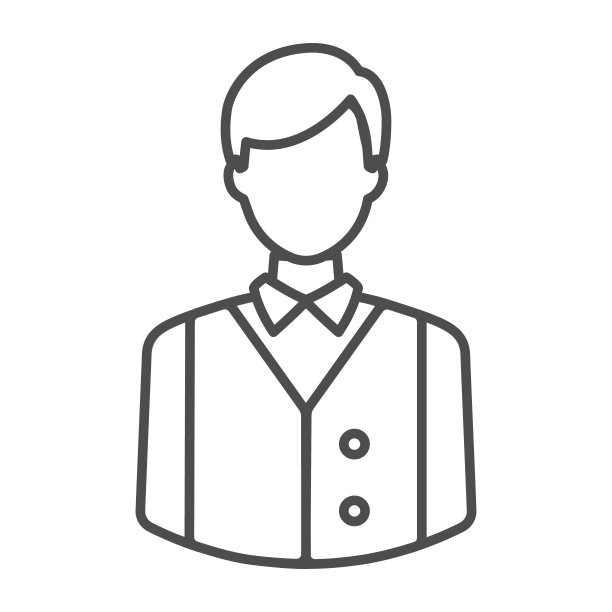 穿着制服的酒保或服务员，酒保细线图标，餐饮概念，员工矢量标志在白色背景上，轮廓风格图标为移动概念和网页设计。矢量图形。图片下载