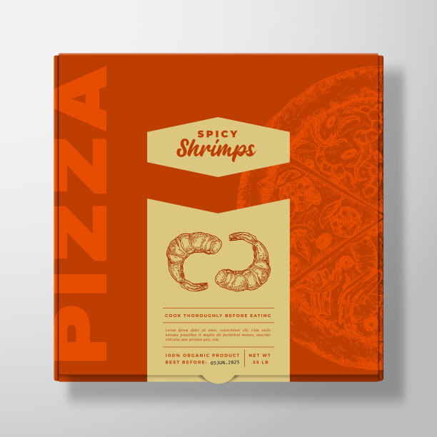 海鲜虾披萨逼真的纸箱图片下载
