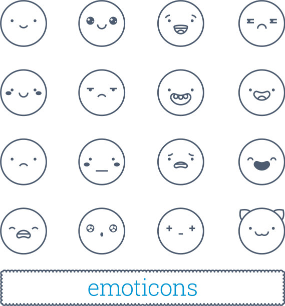 可爱的表情符号细线图标设置图片下载