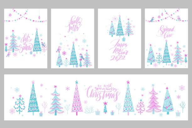 一套节日冬季贺卡庆祝圣诞快乐图片下载