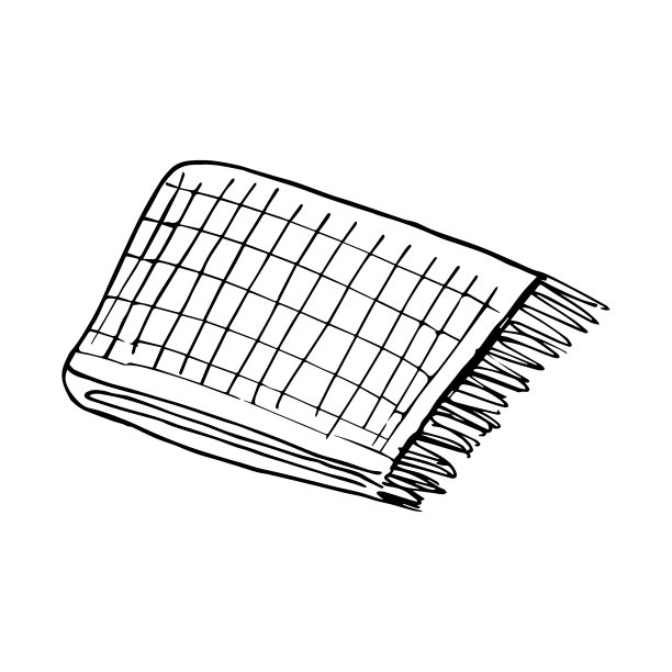 手绘温暖格子呢。黑色和白色的矢量插图涂鸦风格。舒适温暖的毛毯。室内，舒适的家，温暖，单一元素的设计，极简主义，单色图片下载