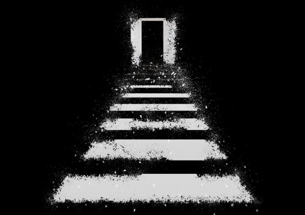 破碎的白色楼梯和门的插图图片下载