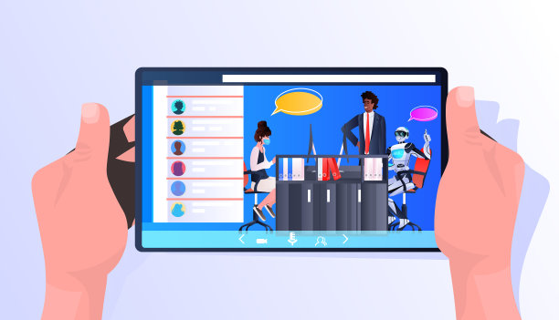 商务人士与机器人交谈图片下载