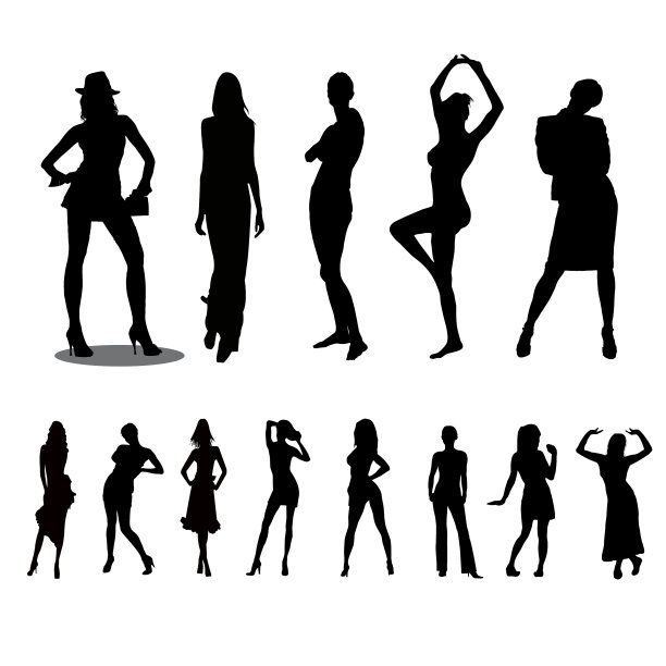 时尚模特女孩剪影定形图片下载