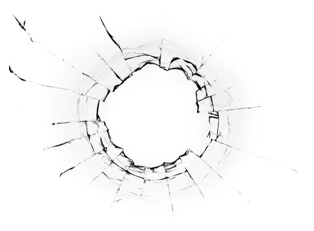 玻璃上的洞，白色背景上的裂缝图片下载