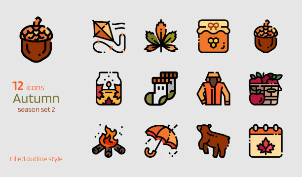 秋天彩色线图标集图片下载