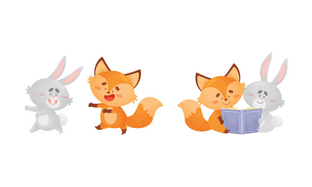 人性化的狐狸和野兔从事不同的图片下载