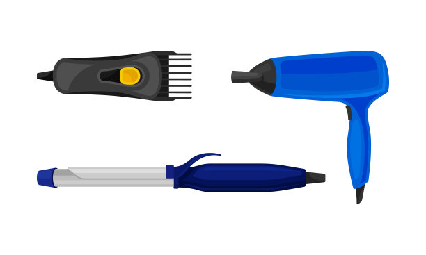 头发造型工具与电熨斗和电吹风图片下载