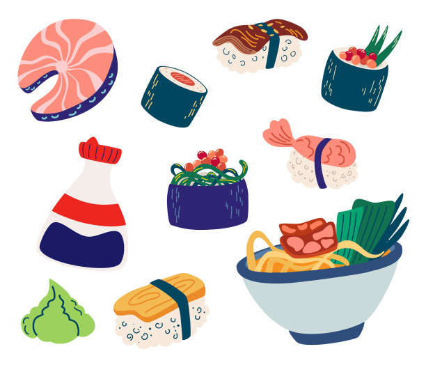 集日本料理寿司卷和生鱼片图片下载
