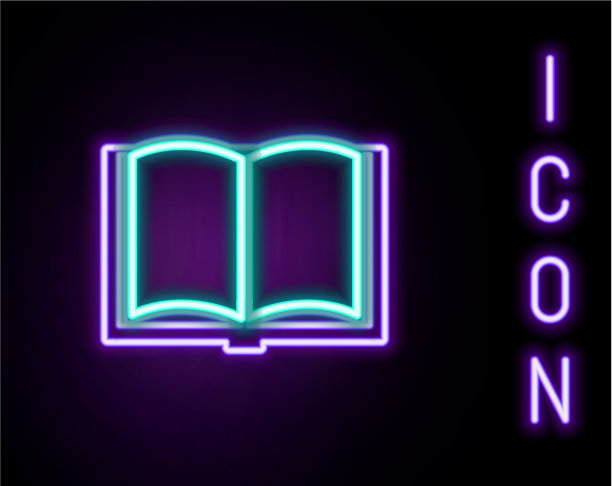 发光的霓虹灯线打开书图标孤立在黑色图片下载