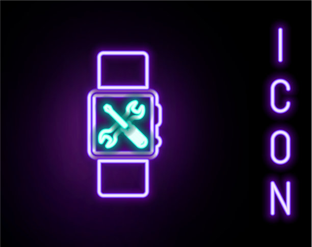 发光的霓虹灯线智能手表与螺丝刀图片下载