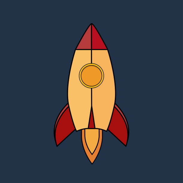 卡通火箭和蓝色背景上的星星，矢量插图。简单的飞船飞行图。图片下载