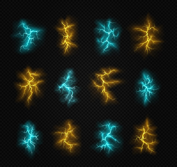 各种颜色的拉链。闪电与闪电的效果，集闪电于一身。电动雷电袭击。图片下载