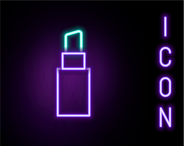 发光的霓虹灯线唇膏图标孤立在黑色图片下载