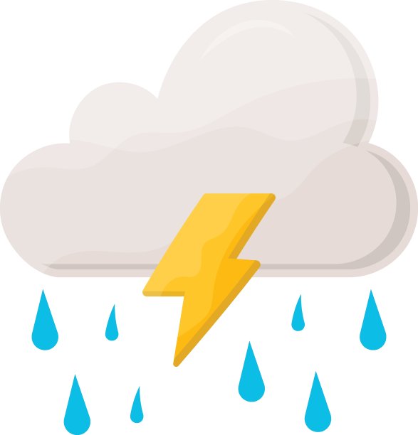 雨云与闪电概念矢量图标设计，秋天或秋天的活动符号，干旱天气标志，温带气候元素股票插图图片下载