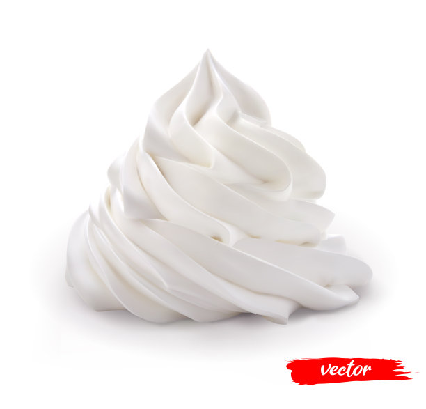 在白色背景上分离出搅打过的奶油。3d现实的矢量插图的生奶油。图片下载