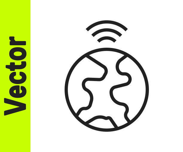 黑线全球技术或社交网络图标孤立在白色背景。向量图片下载