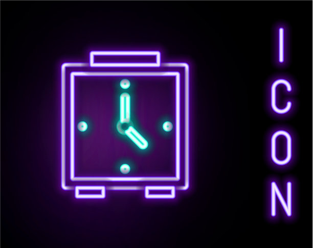 发光的霓虹灯线闹钟图标隔离上图片下载