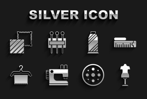 缝纫机，卷尺，人体模型，钮扣，衣架衣柜，线轴，纺织织物卷和缝纫图标的针。向量图片下载