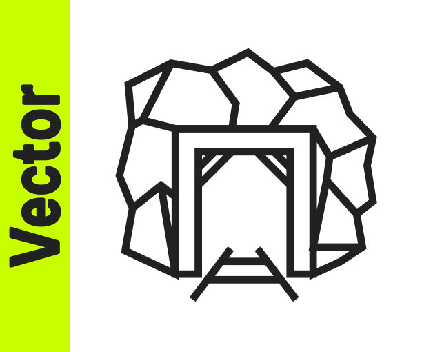 黑线在白色背景上隔离的矿井入口图标。向量图片下载