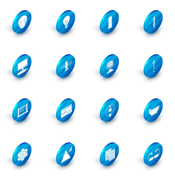 集灯泡概念的想法，电池，气象温度计测量，电脑显示器键盘和鼠标，钟摆，卫星，移液管和地球地球图标。向量图片下载