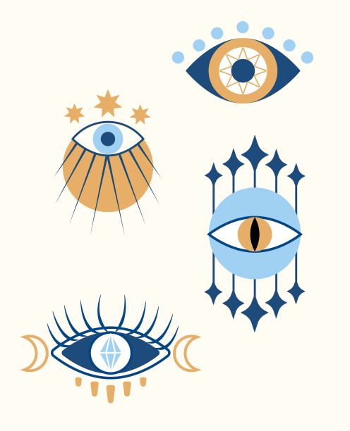 一套彩色邪恶神秘的眼睛在白色的背景图片下载