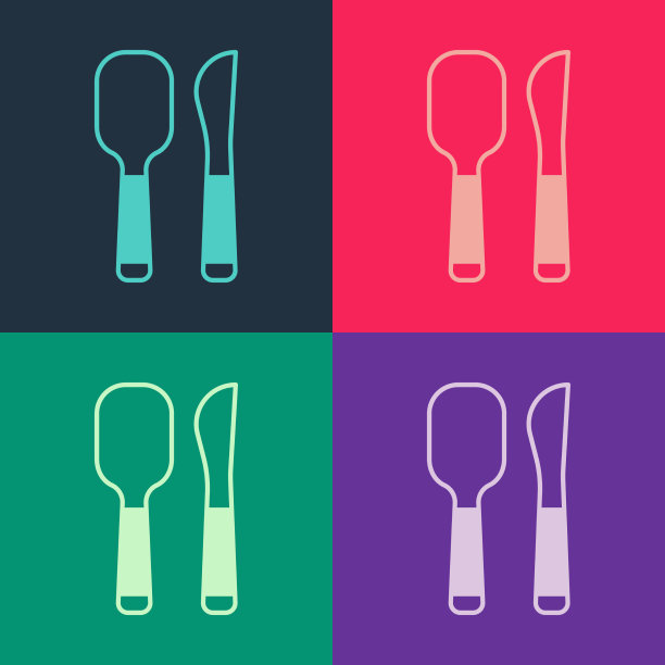 流行艺术刀和勺子图标孤立的颜色图片下载
