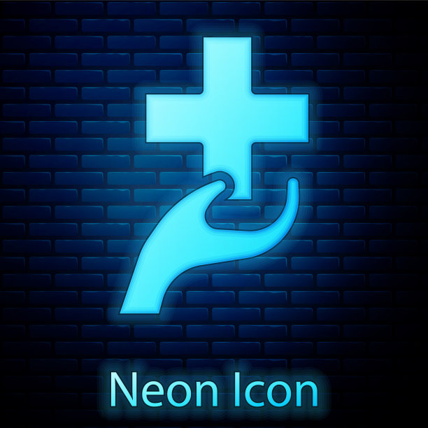 发光的霓虹灯心与一个十字图标孤立图片下载