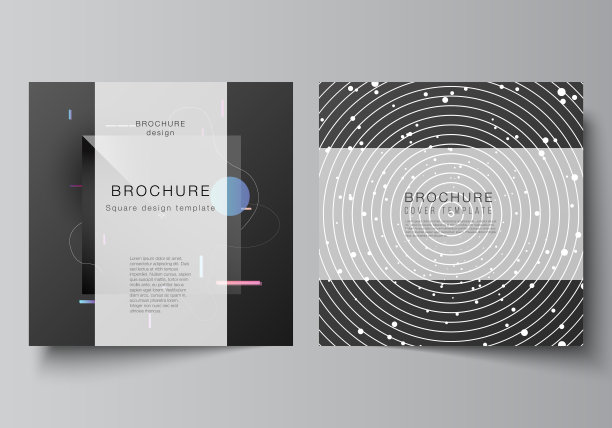 矢量布局的两个正方形格式封面设计模板为小册子，传单，杂志，封面设计，书设计，小册子封面。科技科学未来背景，空间天文学概念。图片下载