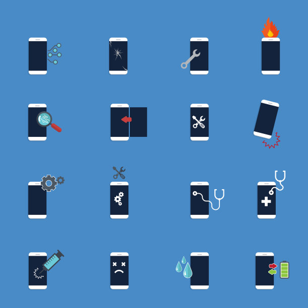 手机，智能手机维修图标设置。矢量图图片下载